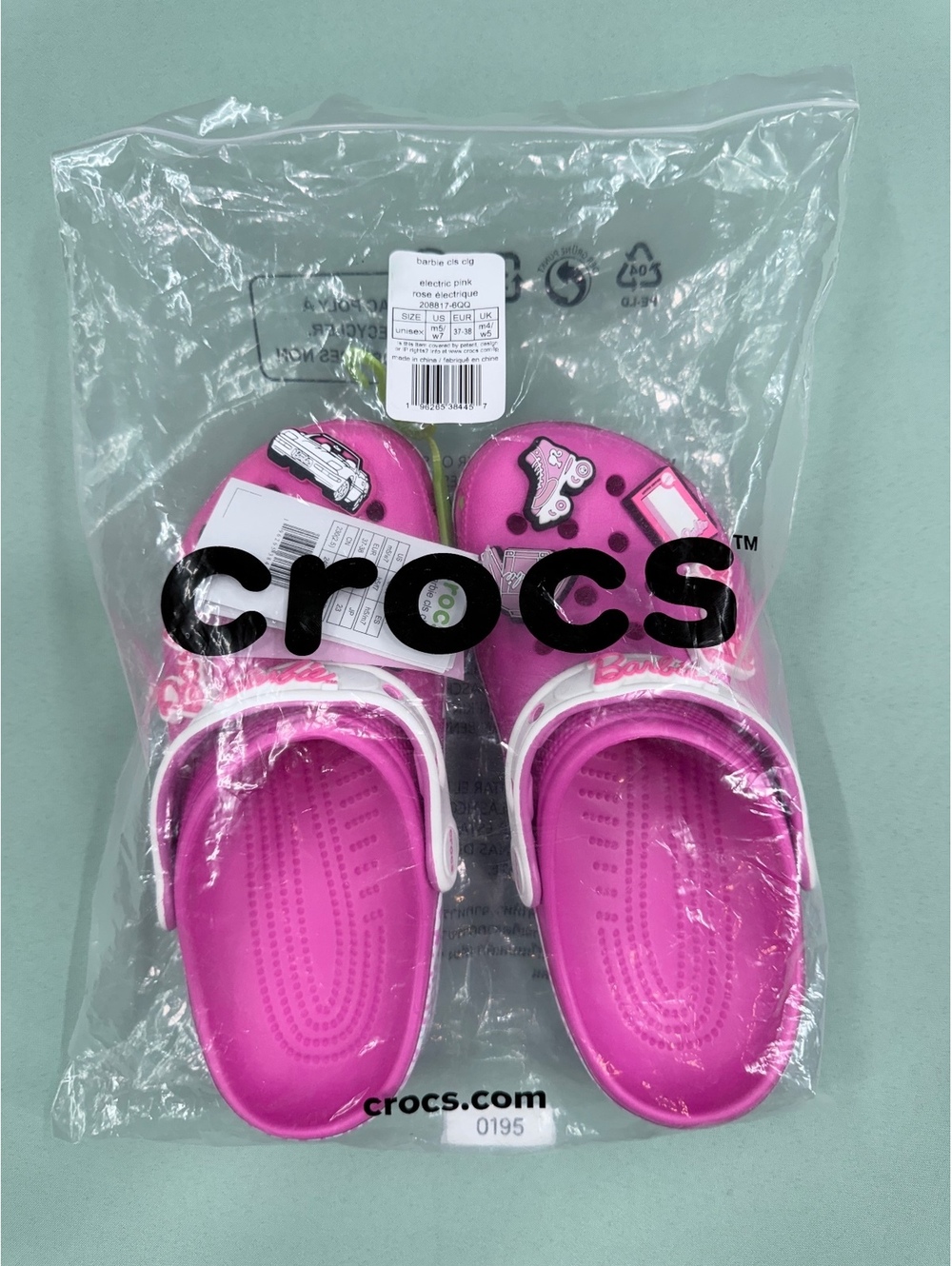 Barbie Electric Pink Unisex Crocs Clogs Size US M5/W7 with Decorative